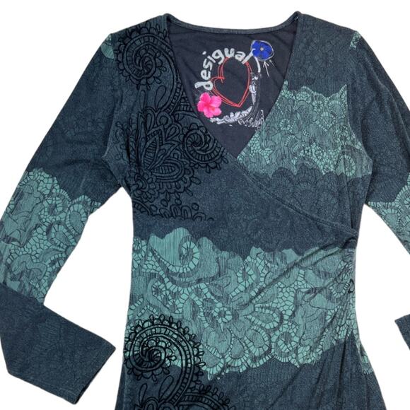 Desigual Green/Gray Floral Dress | Size L - Picture 3 of 5